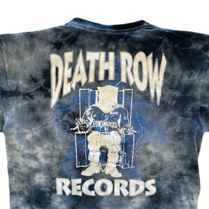 Death Row Records Size Large Blue Tie-Dye T-Shirt with Electric Chair Graphic